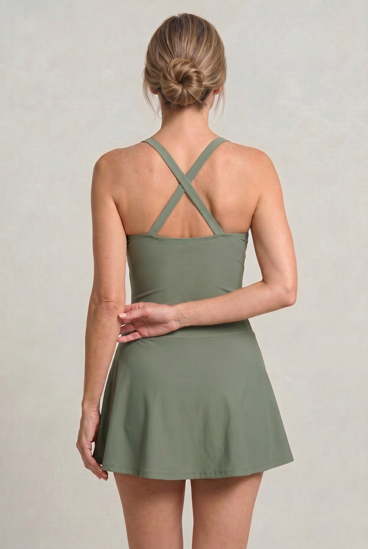 Women’s One-Piece Swimsuit with Sweetheart Neckline and Skirt