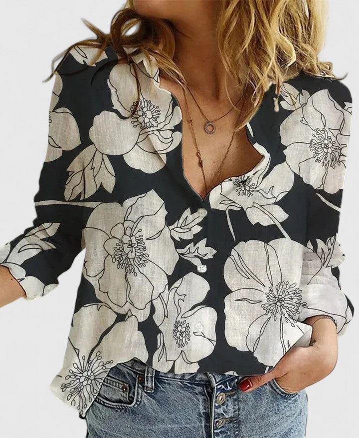 Evelyn | Romantic Botanical V-Neck Floral Blouse