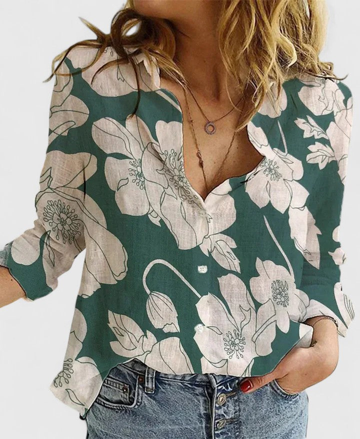Evelyn | Romantic Botanical V-Neck Floral Blouse