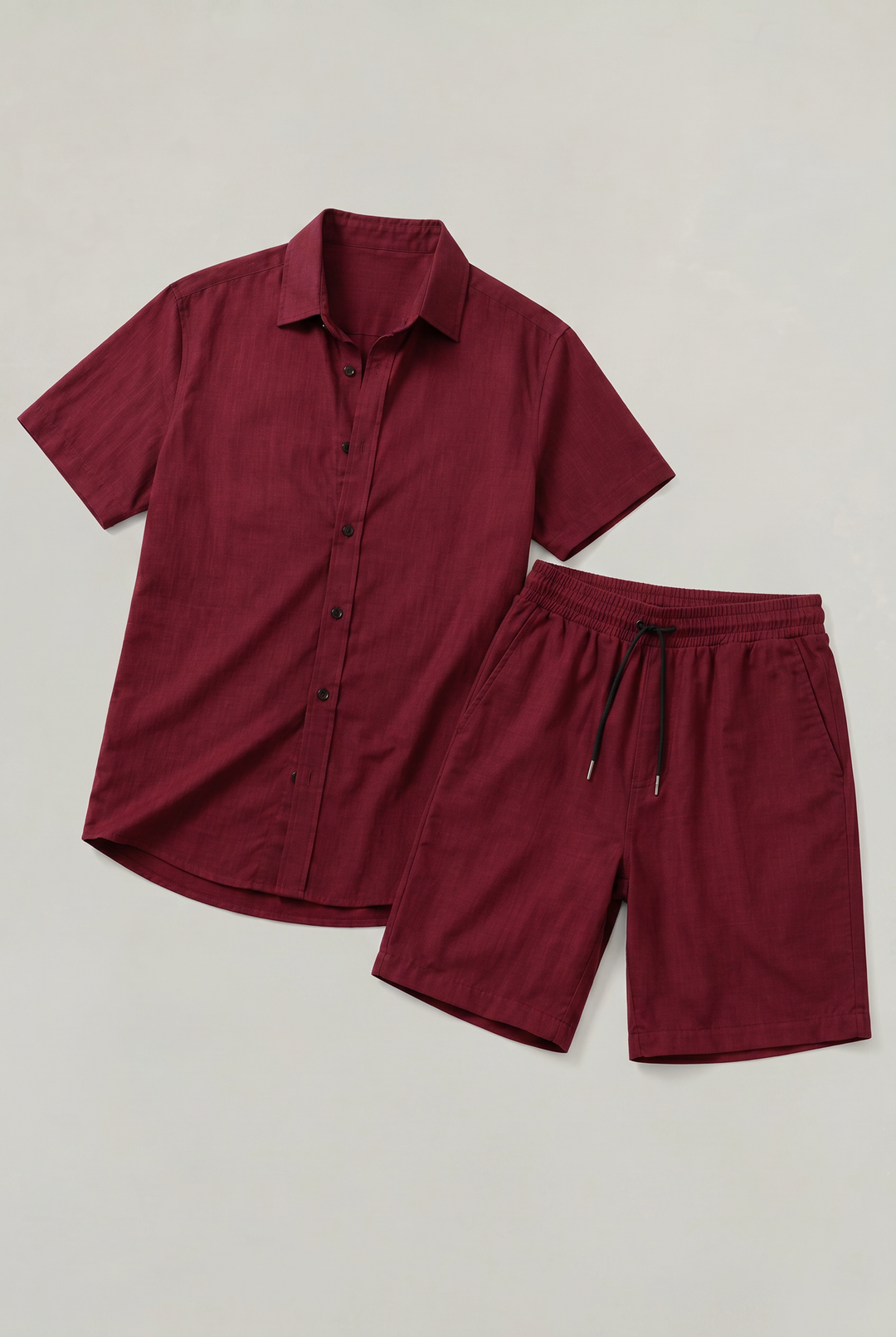 Men's Linen Buttoned Short Sleeve Shirt and Shorts Two Piece Set