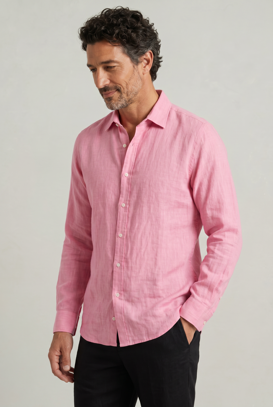 Men's Long Sleeve Linen Button Down Shirt