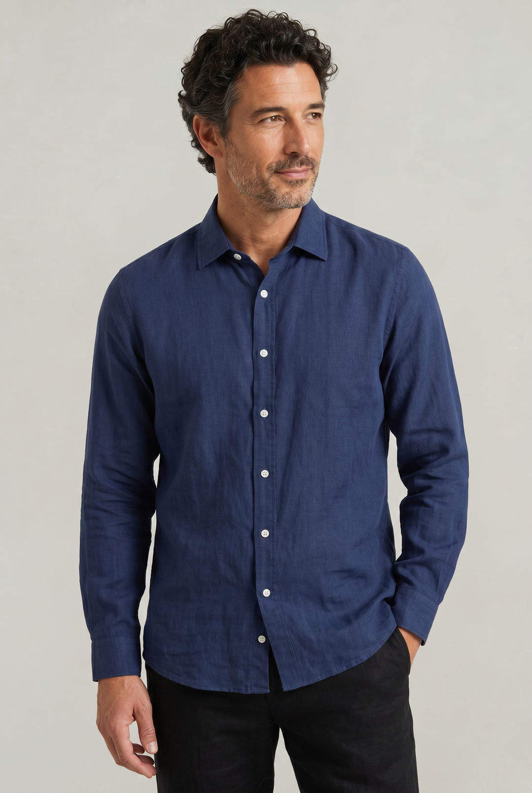 Men's Long Sleeve Linen Button Down Shirt