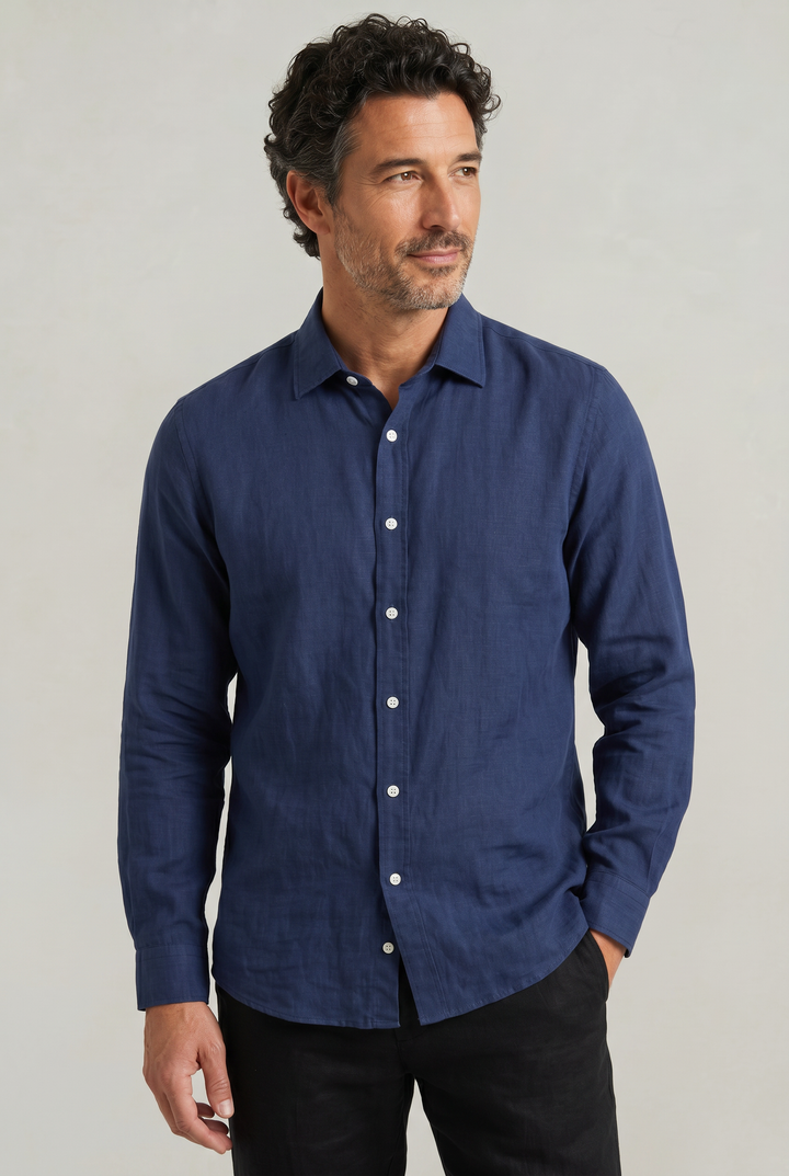 Men's Long Sleeve Linen Button Down Shirt