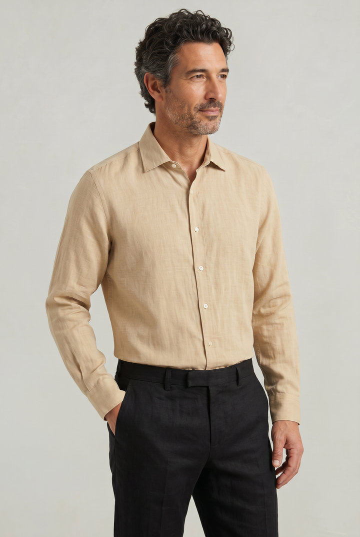 Men's Long Sleeve Linen Button Down Shirt
