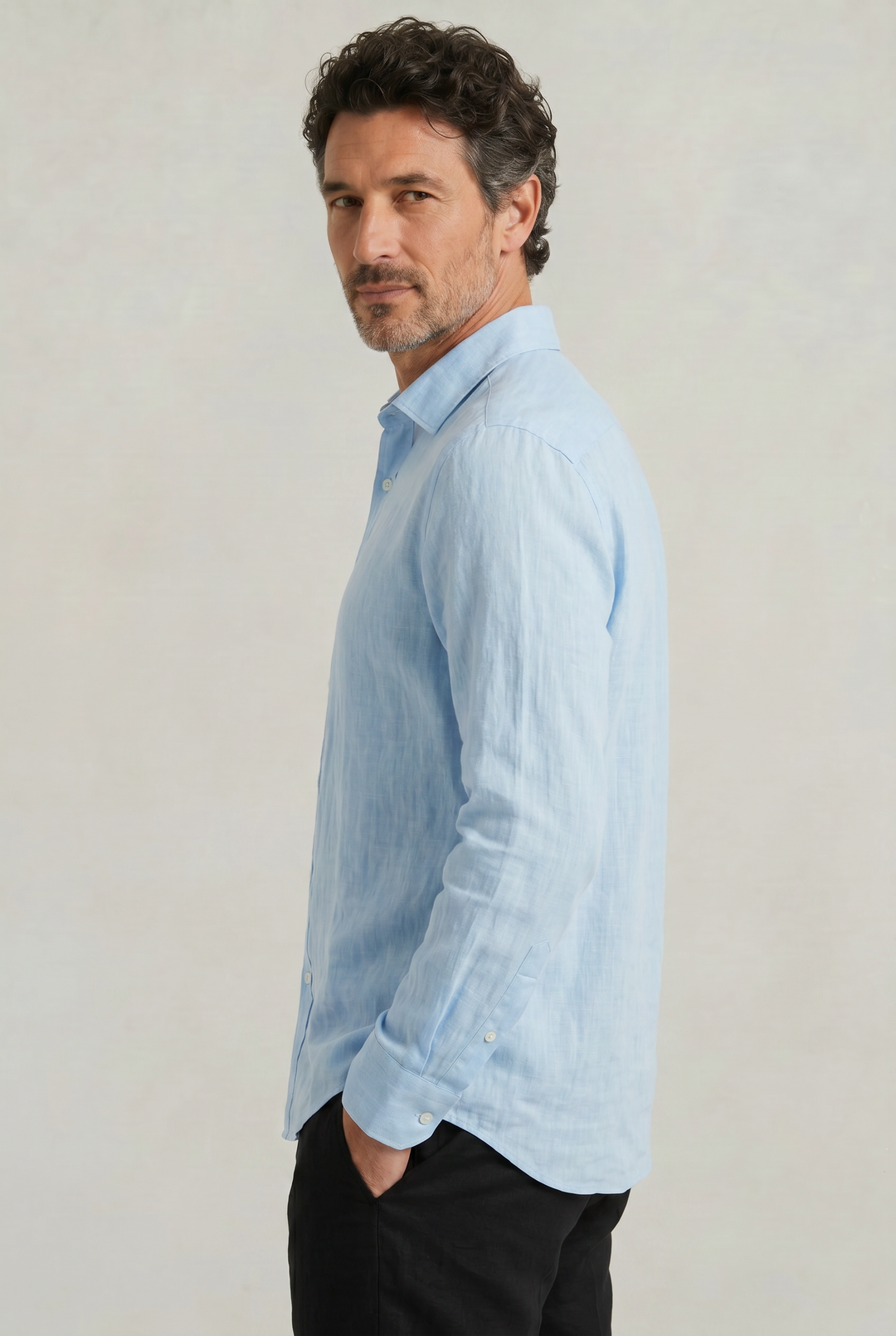 Men's Long Sleeve Linen Button Down Shirt