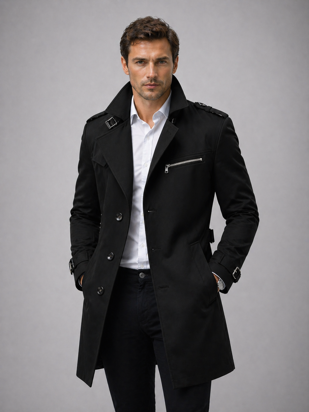 Men’s Belted Trench Coat – Classic Tailored Style