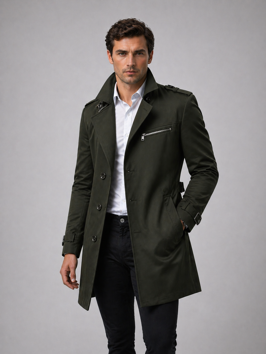 Men’s Belted Trench Coat – Classic Tailored Style