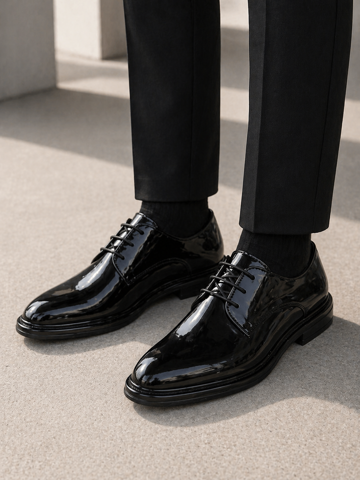 Men’s Black Patent Leather Derby Shoes – Formal Lace-Up Evening Dress Shoes