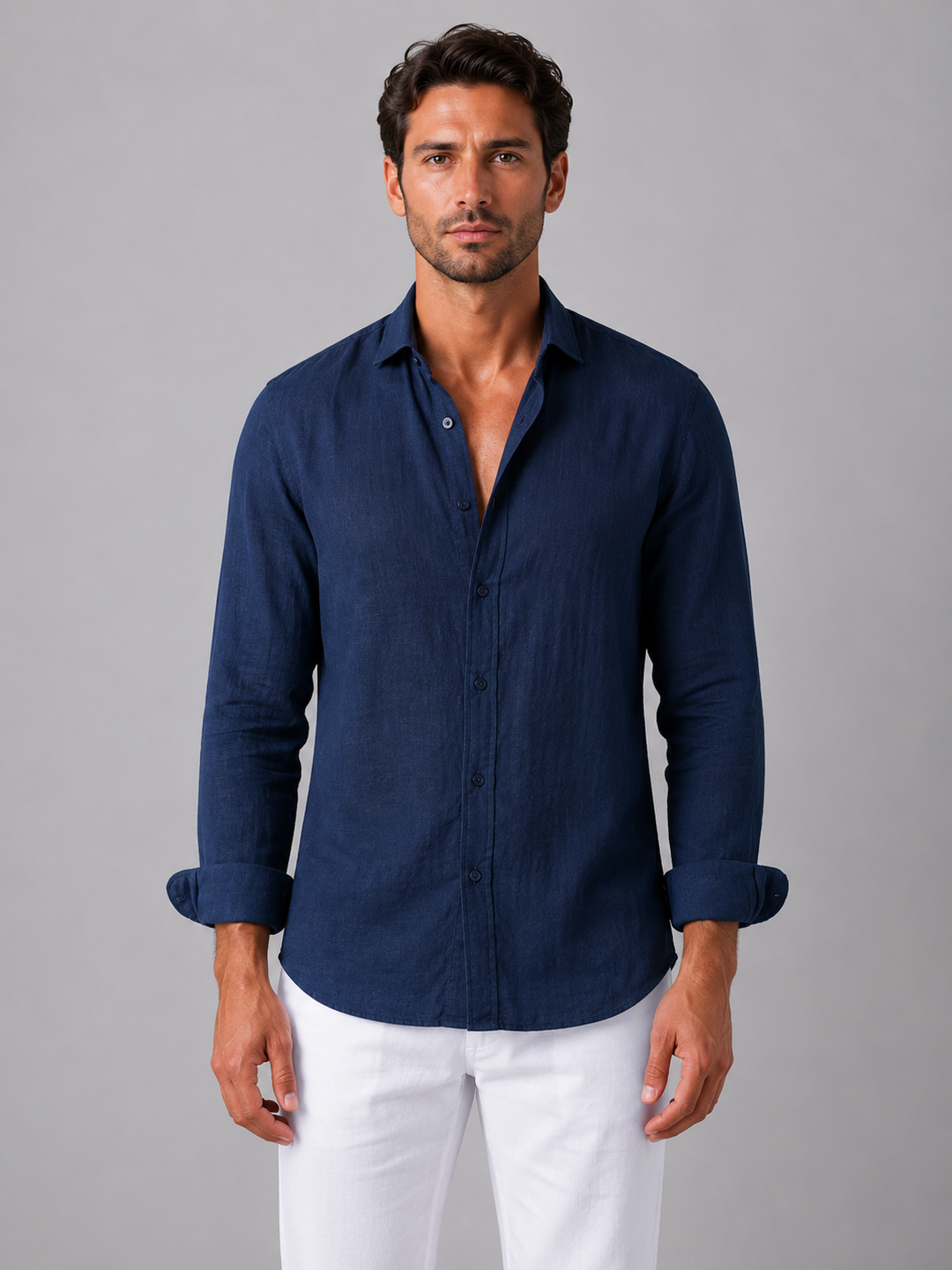 Men's Linen Look Button-Up Shirt – Relaxed Summer Style