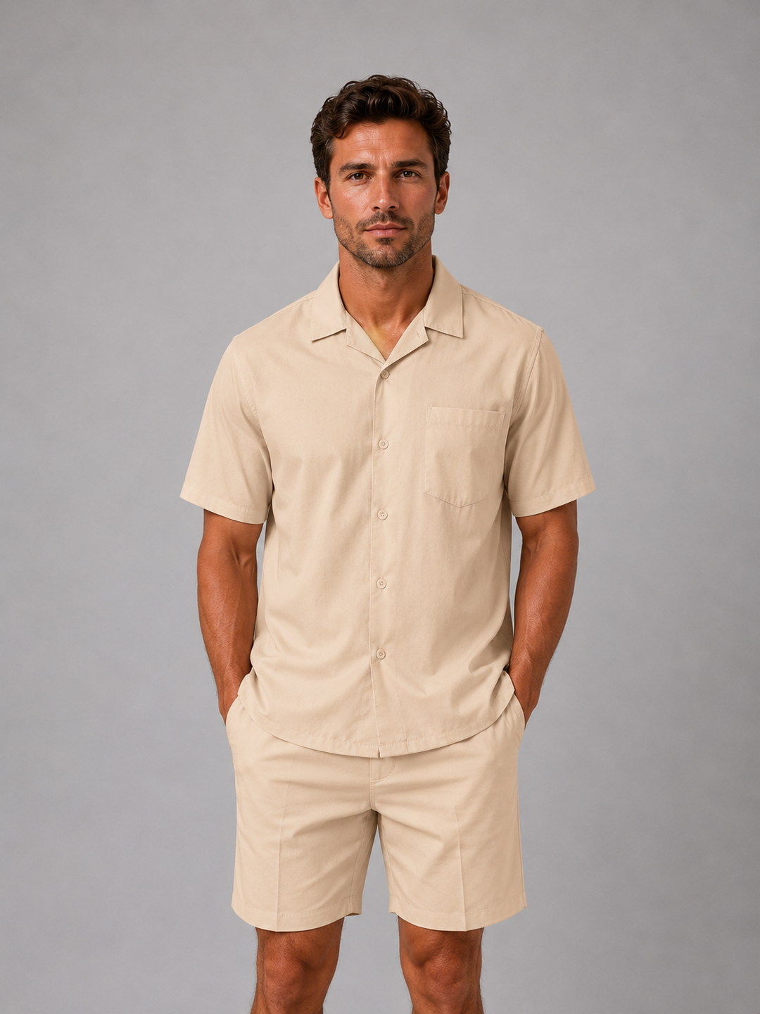 Men’s Linen Look Shirt & Shorts Co-Ord Set – Summer Style