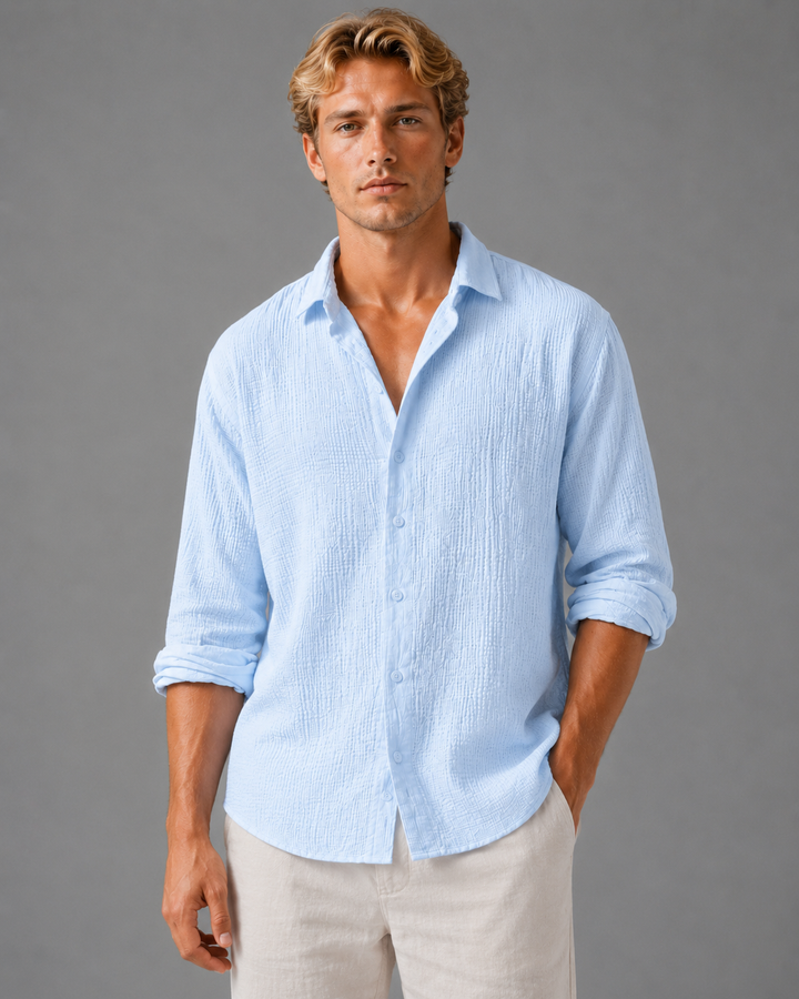 Men's Linen Look Textured Summer Shirt – Relaxed Fit Button-Up