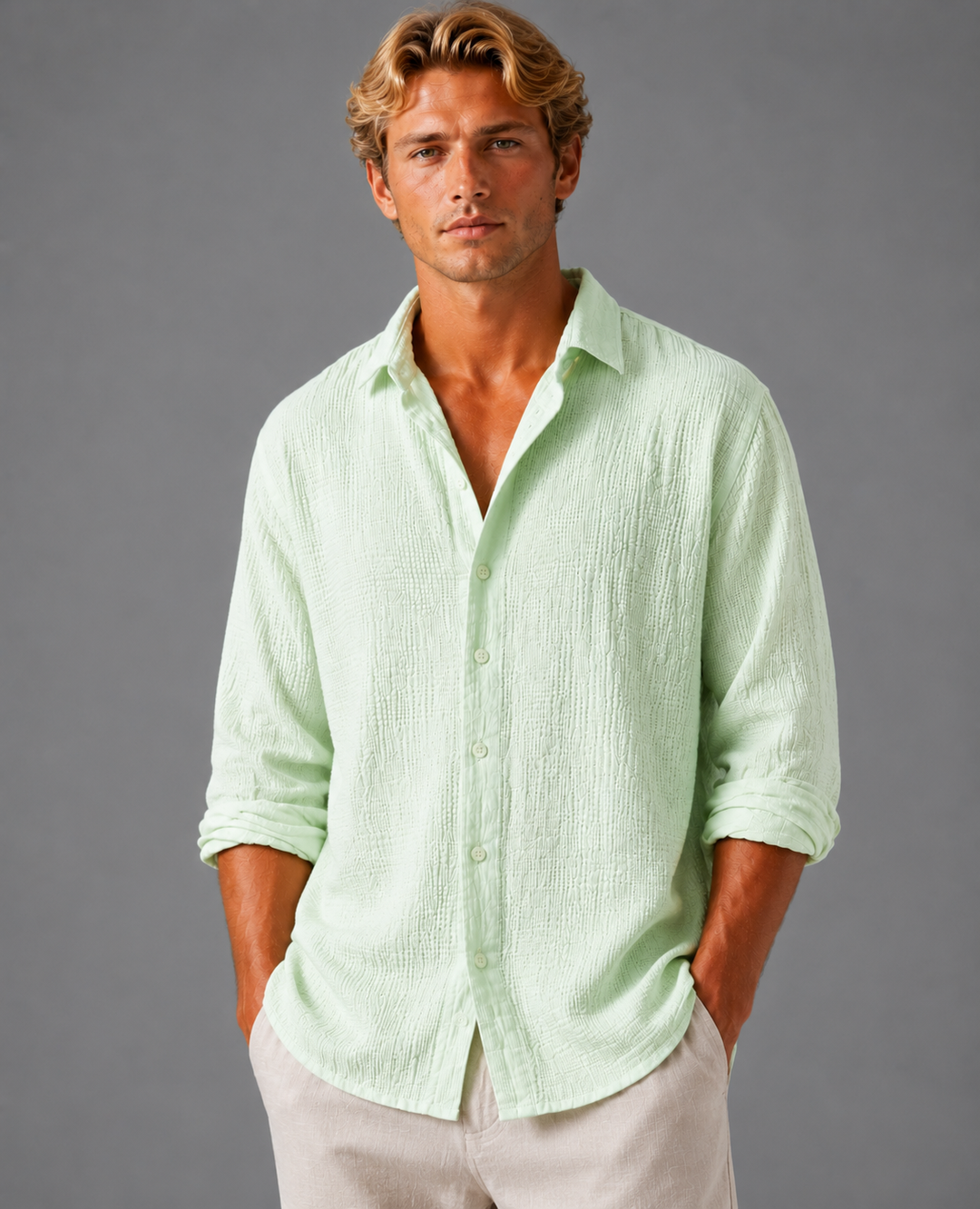 Men's Linen Look Textured Summer Shirt – Relaxed Fit Button-Up