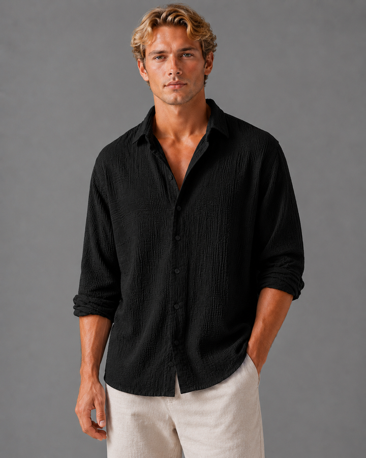 Men's Linen Look Textured Summer Shirt – Relaxed Fit Button-Up