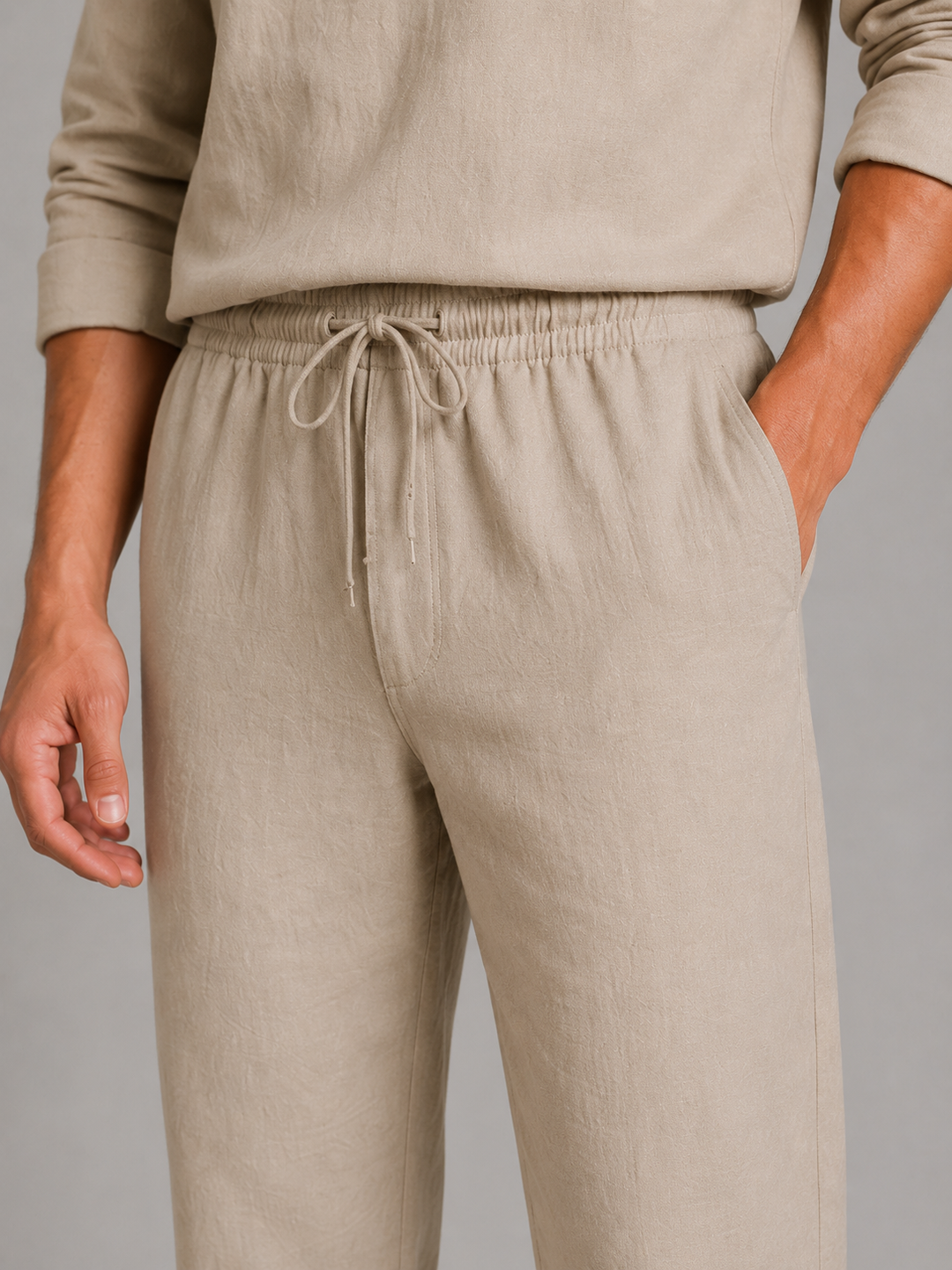 Men's Linen Look Two-Piece Set – Shirt & Drawstring Trousers