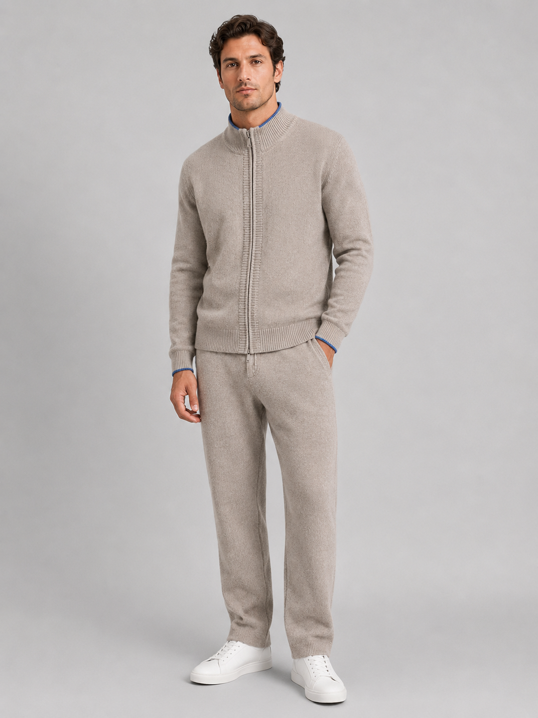 Men's Merino Wool Zip-Up Lounge Set – Soft Knit Relaxed Fit Co-Ord