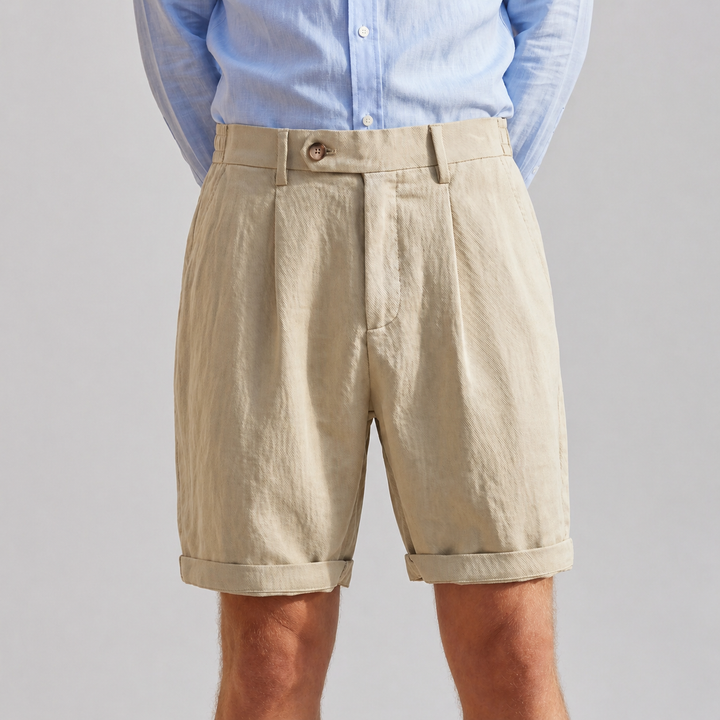 Men’s Pleated Linen Look Shorts – Tailored Summer Fit