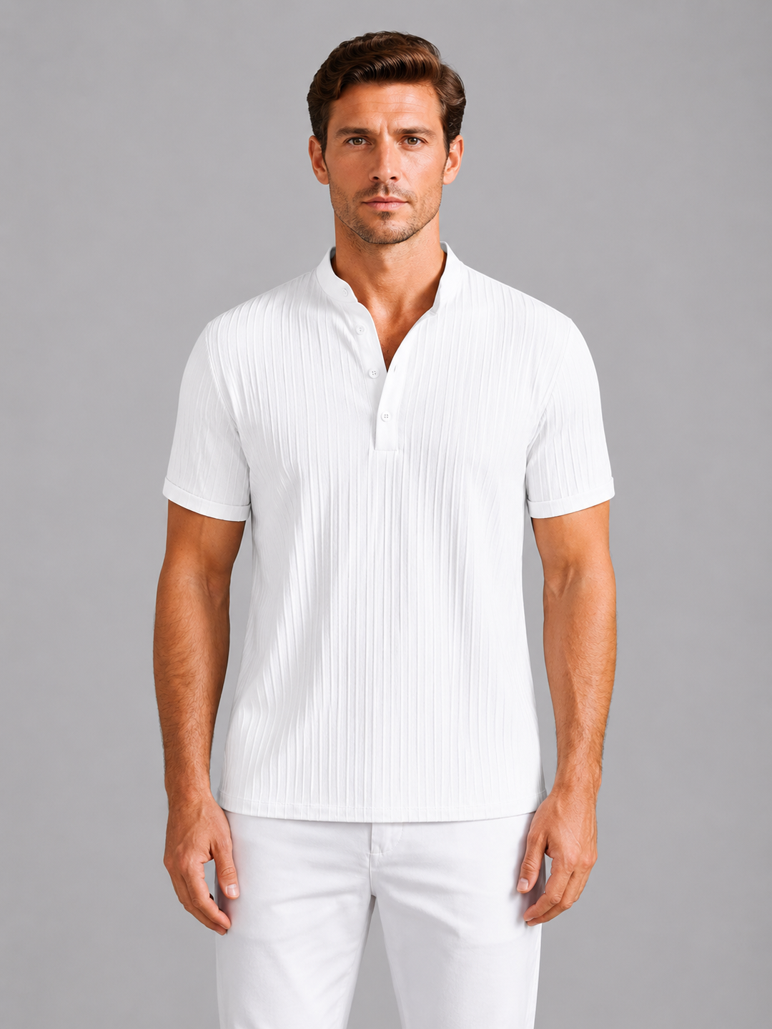 Men's Ribbed Henley Shirt – Lightweight Summer Top
