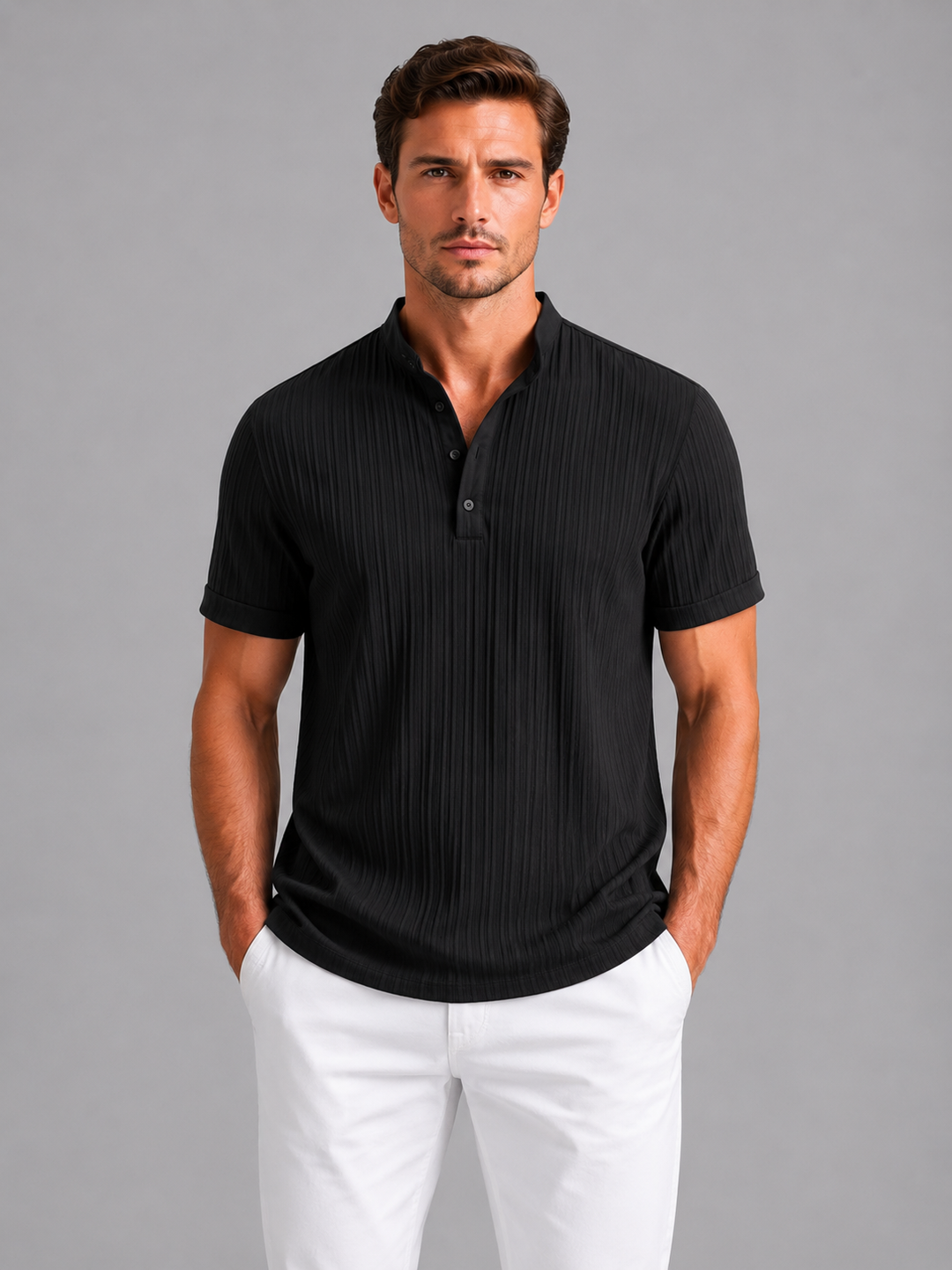 Men's Ribbed Henley Shirt – Lightweight Summer Top