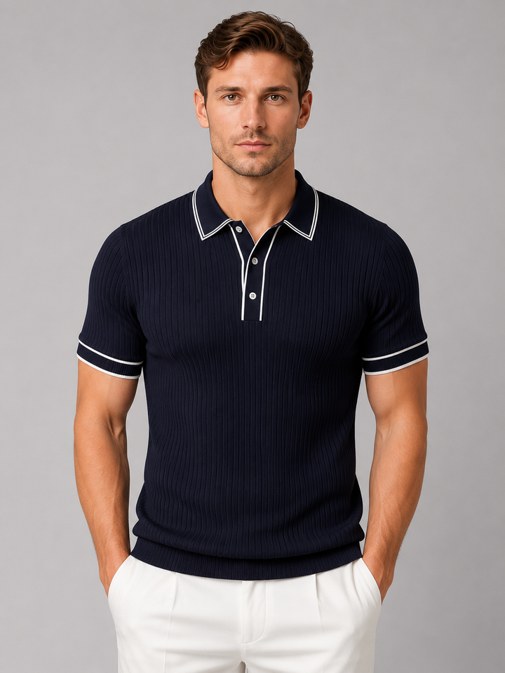 Men's Ribbed Knit Polo Shirt – Breathable Summer Fit