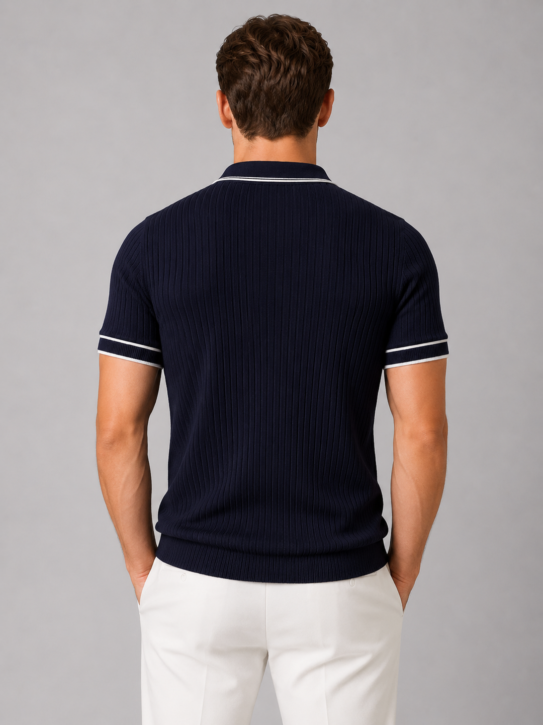 Men's Ribbed Knit Polo Shirt – Breathable Summer Fit