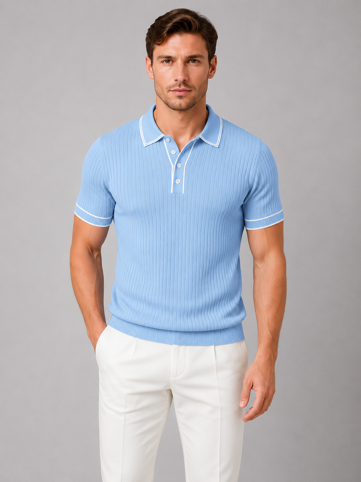 Men's Ribbed Knit Polo Shirt – Breathable Summer Fit