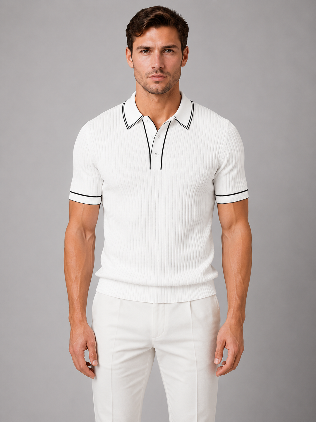 Men's Ribbed Knit Polo Shirt – Breathable Summer Fit