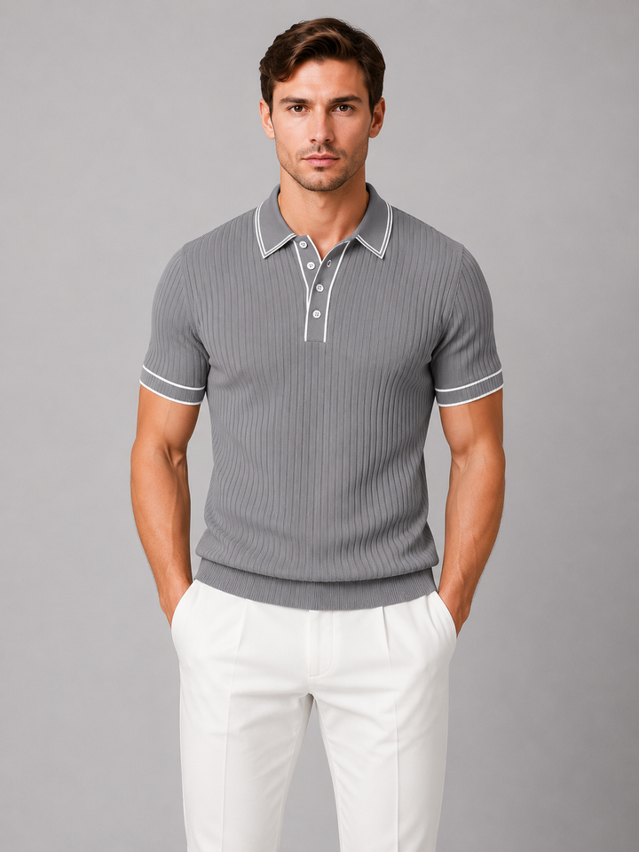 Men's Ribbed Knit Polo Shirt – Breathable Summer Fit