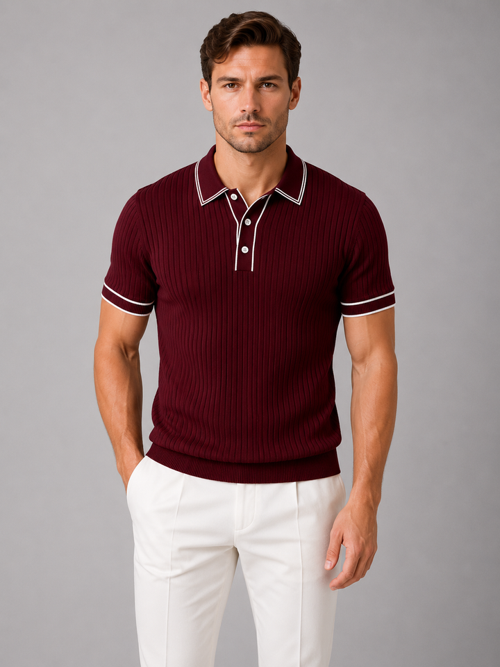 Men's Ribbed Knit Polo Shirt – Breathable Summer Fit