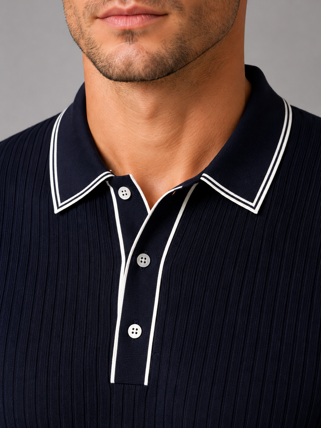 Men's Ribbed Knit Polo Shirt – Breathable Summer Fit