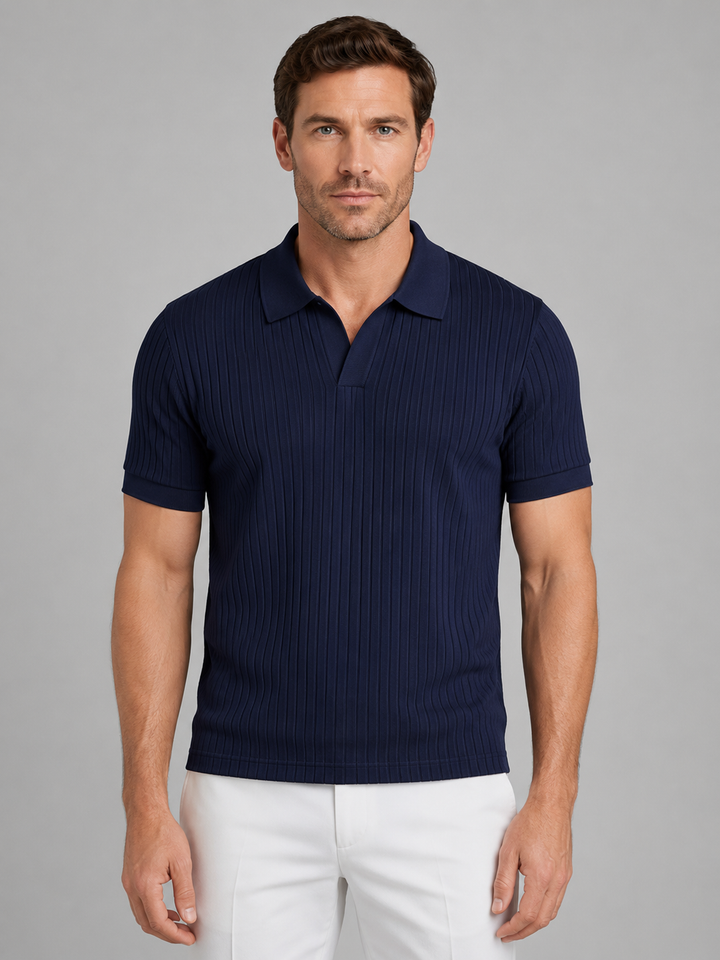 Men’s Ribbed Knit Polo Shirt – Tailored Summer Smart Casual Style