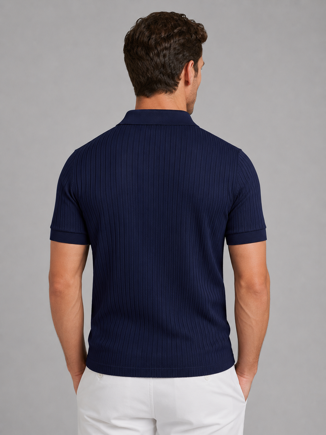 Men’s Ribbed Knit Polo Shirt – Tailored Summer Smart Casual Style