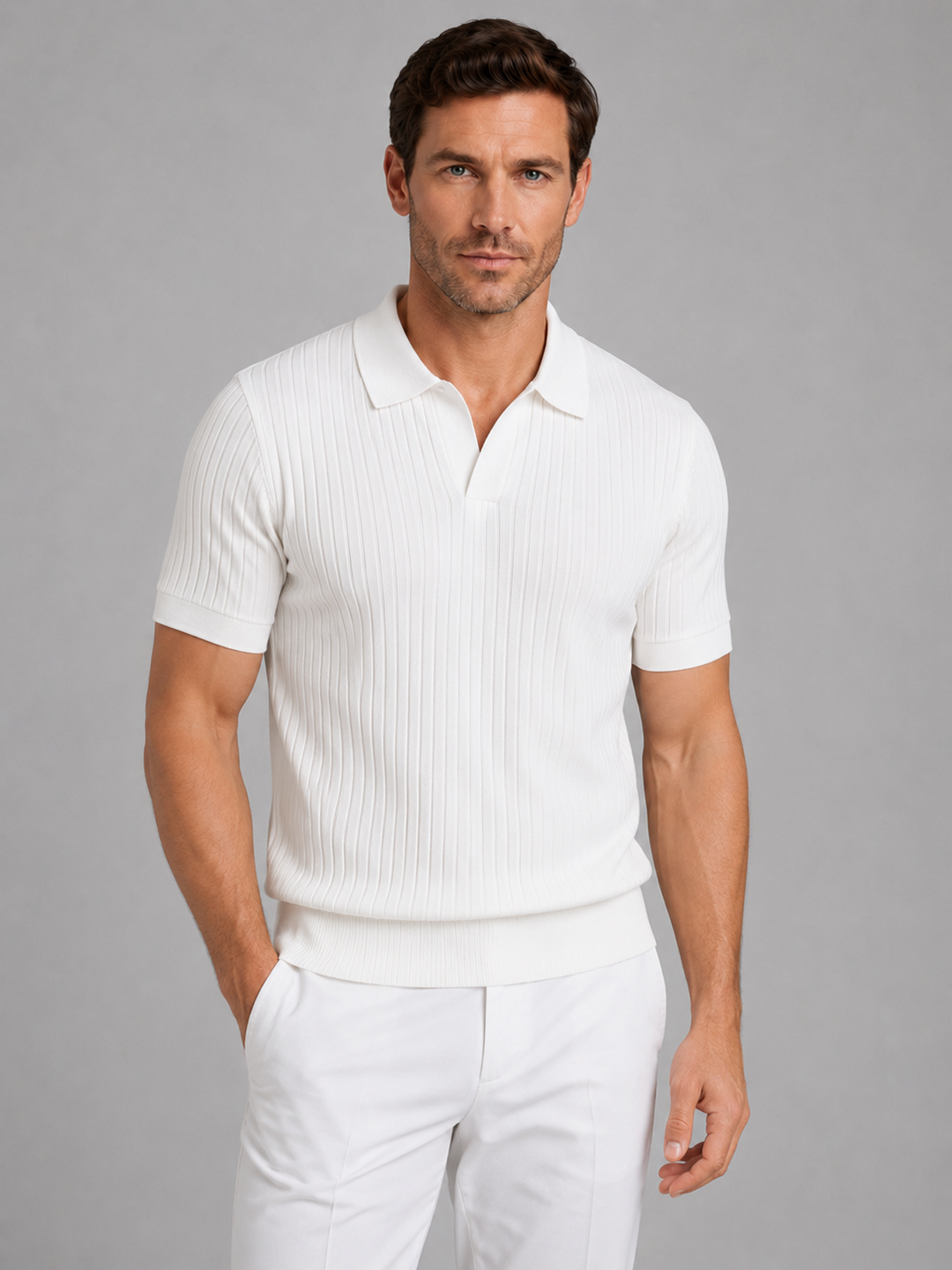 Men’s Ribbed Knit Polo Shirt – Tailored Summer Smart Casual Style