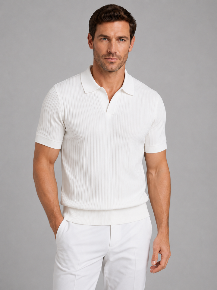 Men’s Ribbed Knit Polo Shirt – Tailored Summer Smart Casual Style