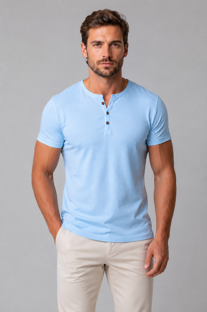 Men's Slim Fit Henley T-Shirt – Casual Button Neck