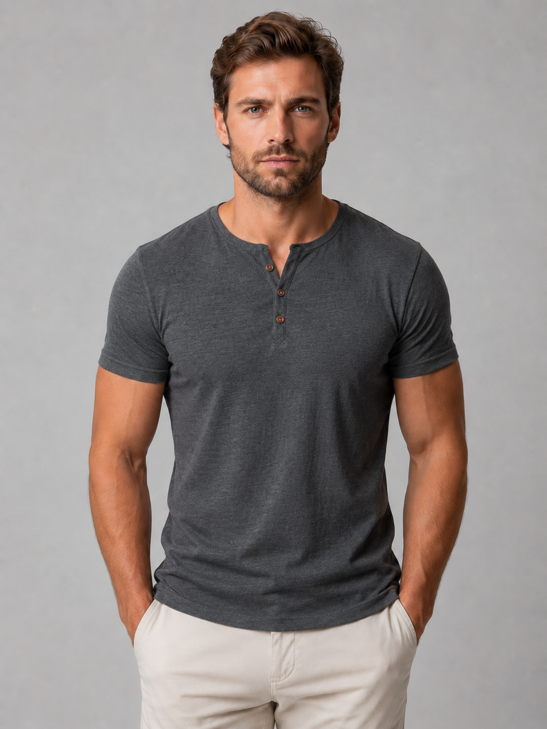Men's Slim Fit Henley T-Shirt – Casual Button Neck