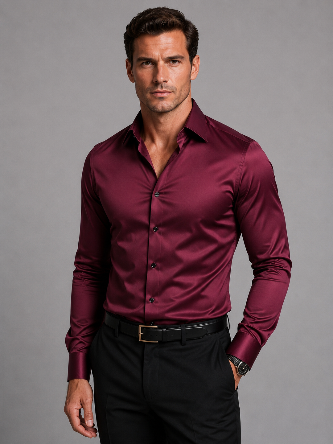 Men’s Slim Fit Satin Feel Stretch Shirt – Tailored Smart Style