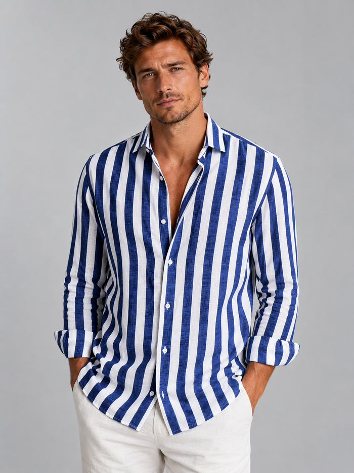 Men’s Striped Linen Look Shirt – Relaxed Summer Button-Up Style