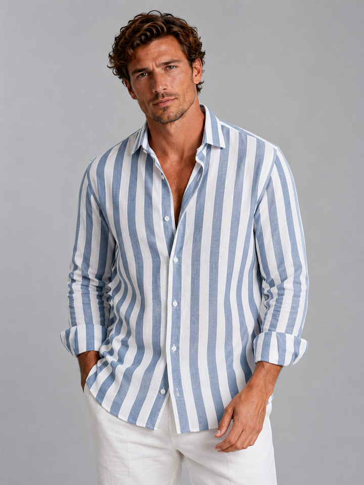 Men’s Striped Linen Look Shirt – Relaxed Summer Button-Up Style