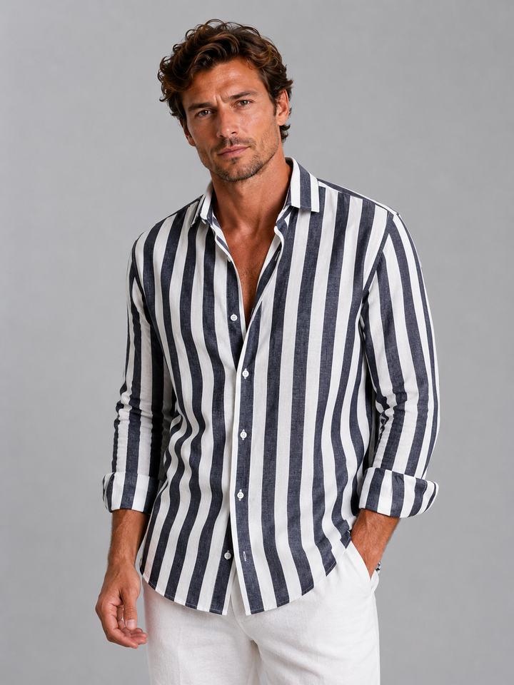 Men’s Striped Linen Look Shirt – Relaxed Summer Button-Up Style