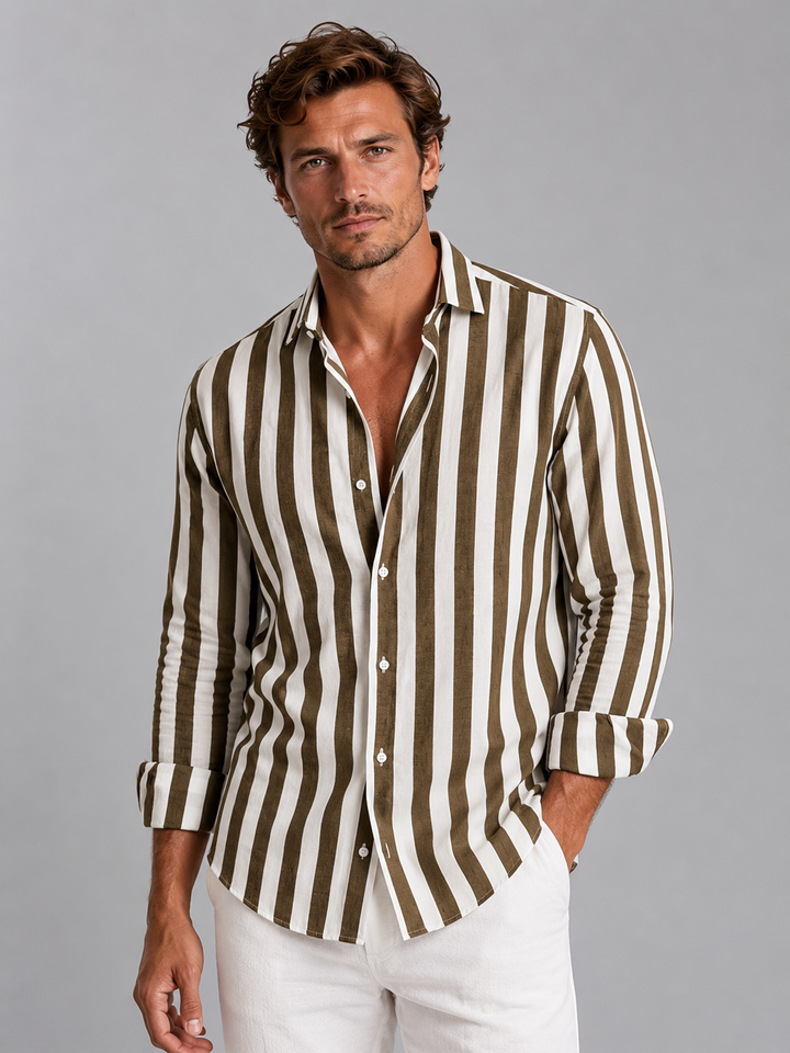 Men’s Striped Linen Look Shirt – Relaxed Summer Button-Up Style