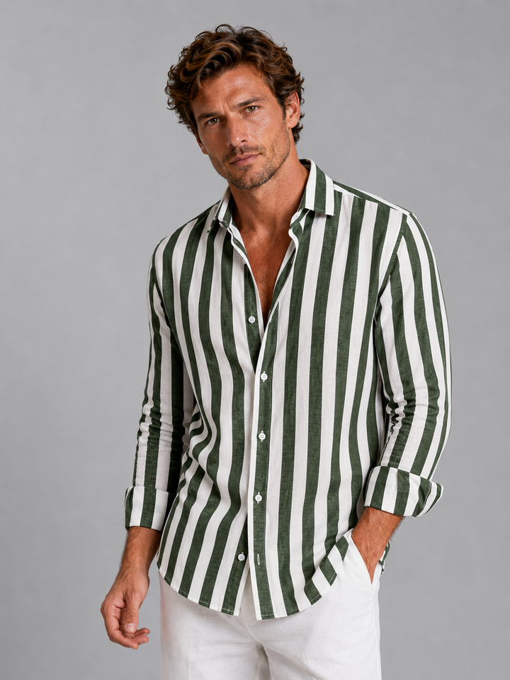 Men’s Striped Linen Look Shirt – Relaxed Summer Button-Up Style