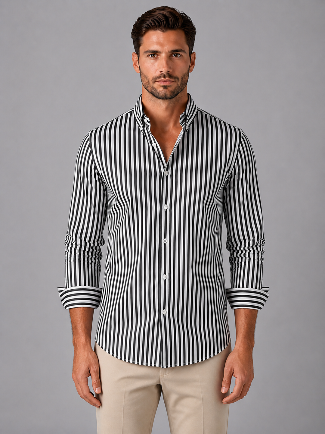 Men’s Striped Long Sleeve Shirt – Smart Casual Button-Up Style