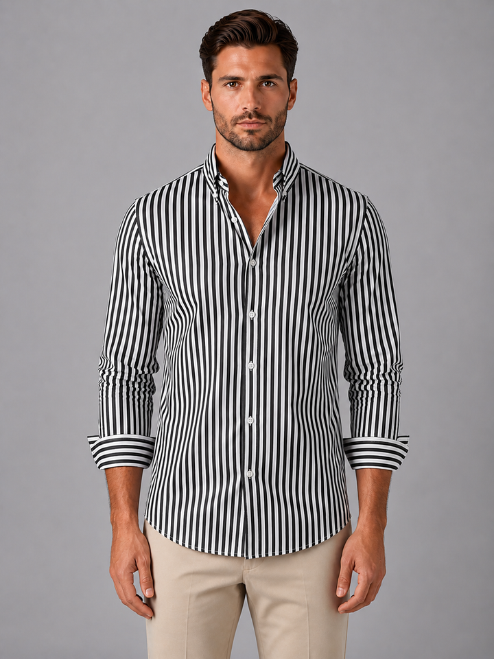 Men’s Striped Long Sleeve Shirt – Smart Casual Button-Up Style