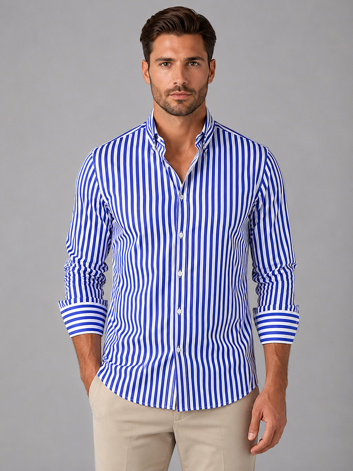 Men’s Striped Long Sleeve Shirt – Smart Casual Button-Up Style