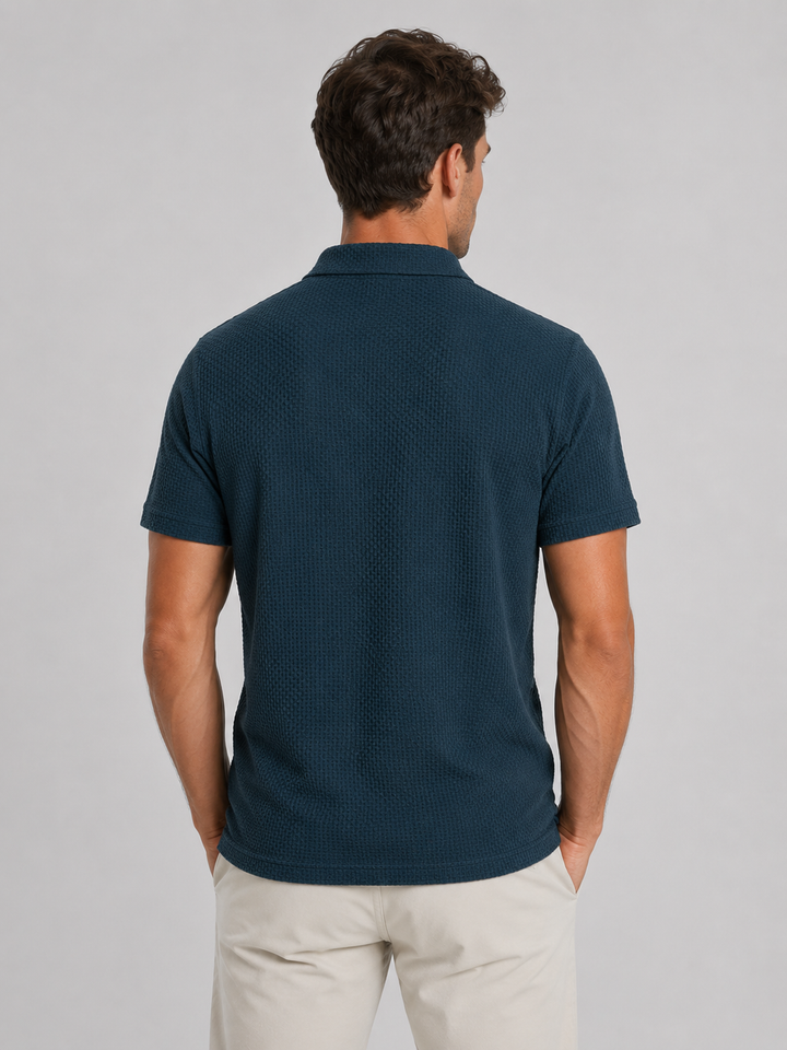 Men's Textured Knit Polo Shirt – Smart Casual Summer Style
