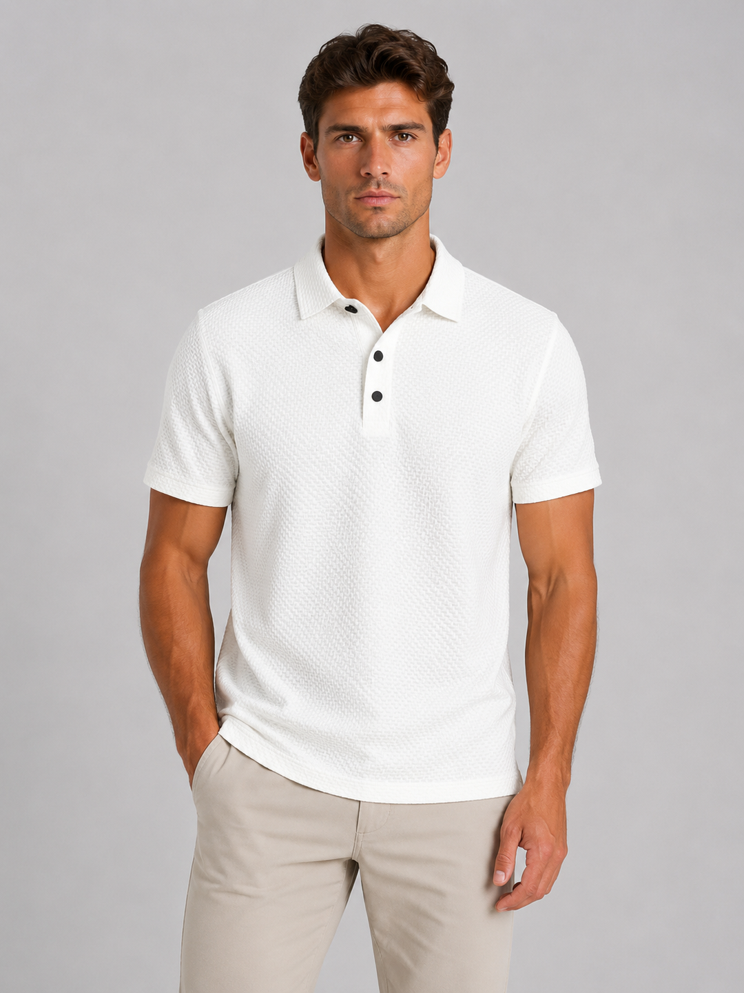 Men's Textured Knit Polo Shirt – Smart Casual Summer Style