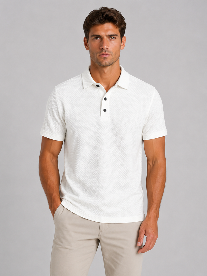 Men's Textured Knit Polo Shirt – Smart Casual Summer Style