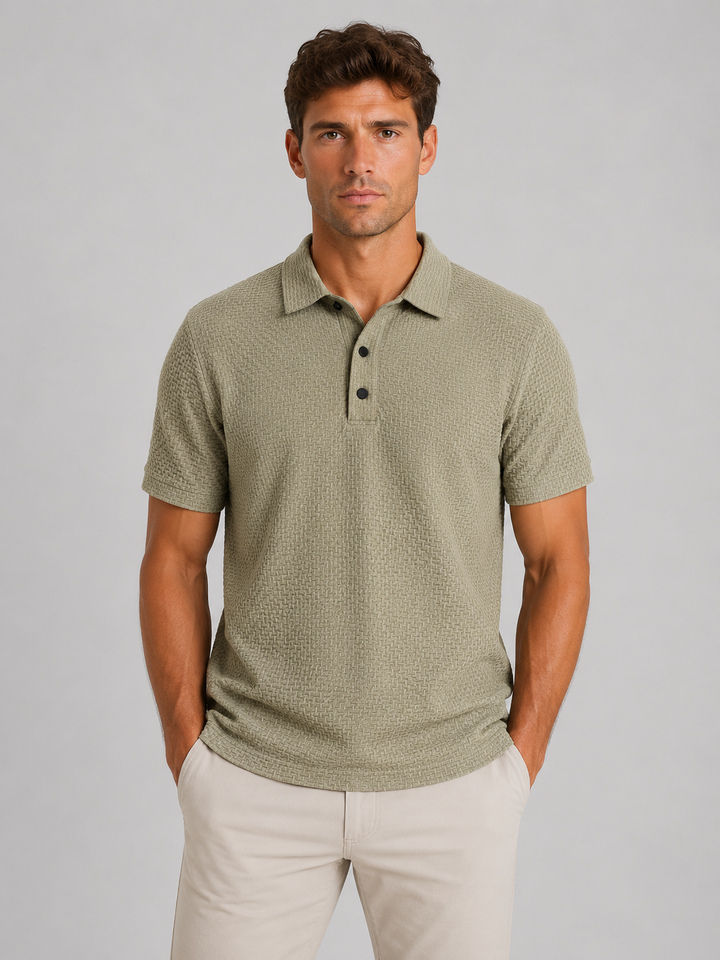 Men's Textured Knit Polo Shirt – Smart Casual Summer Style