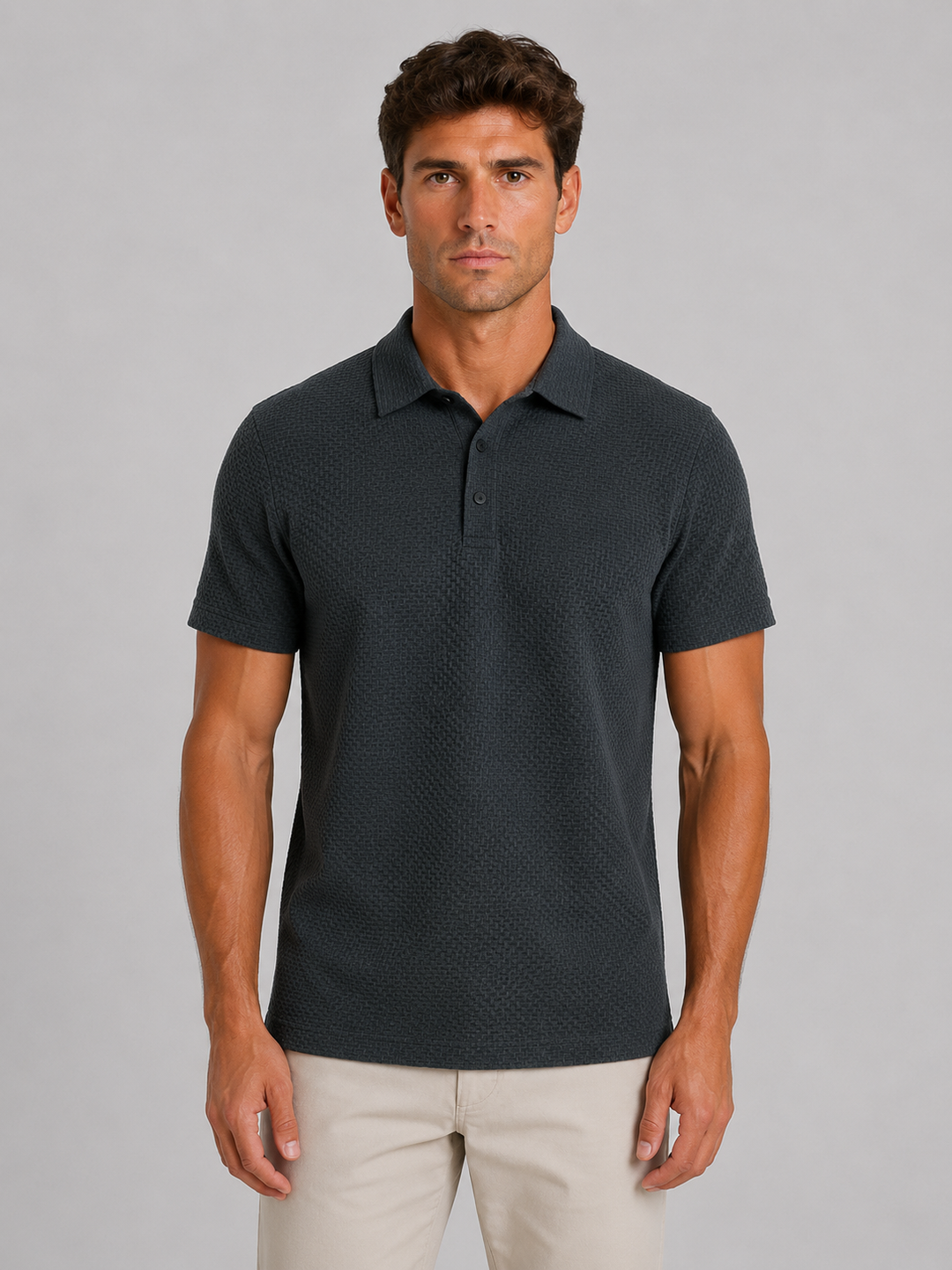 Men's Textured Knit Polo Shirt – Smart Casual Summer Style