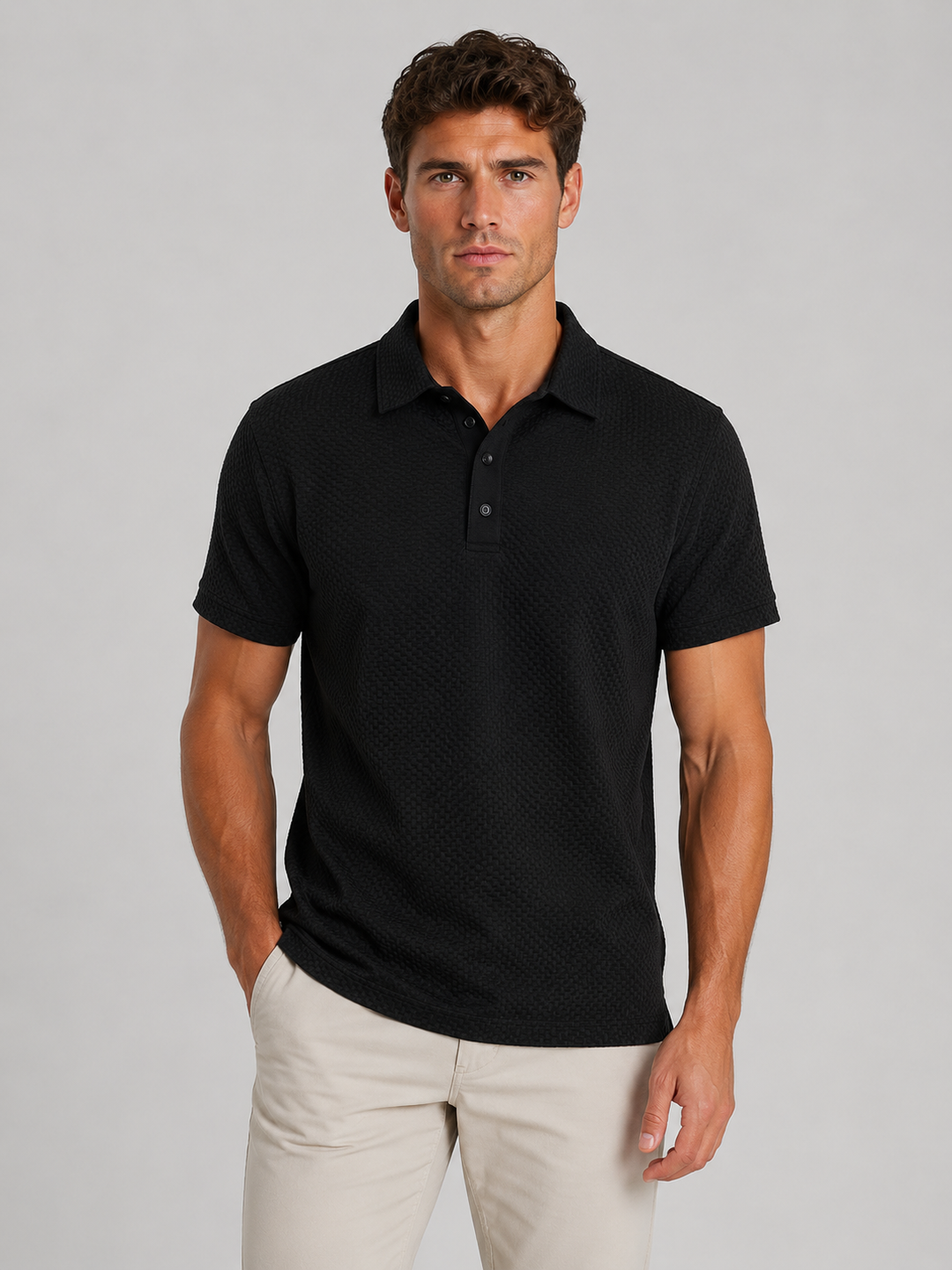 Men's Textured Knit Polo Shirt – Smart Casual Summer Style